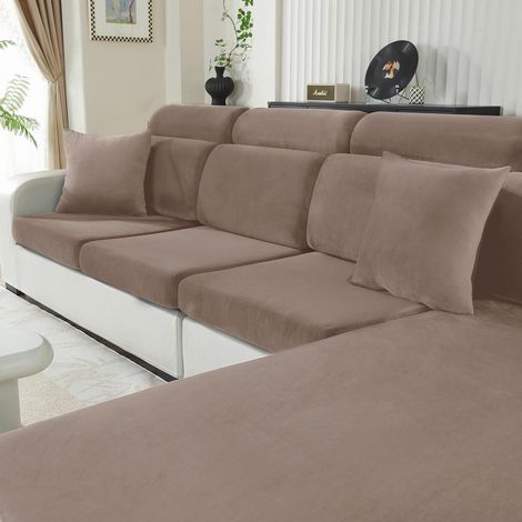 Samt Sitzkissenbezug für Chaiselongue, rutschfest, elastisch, waschbar, Khaki (1/5)