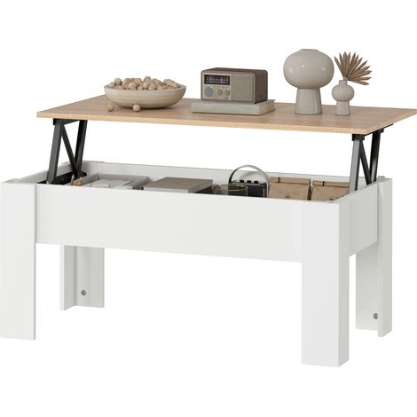 Weißer Couchtisch mit Hubmechanismus, 100 x 50 x 45 cm, mit Geheimfach, modernes Design für Wohnzimmer oder Büro (1/5)