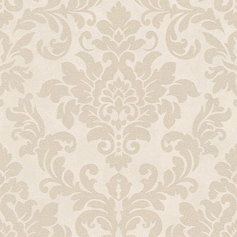 Papel pintado barroco Profhome 372703 papel pintado no tejido ligeramente texturado de estilo barroco destellante beige blanco-crema oro 5,33 m2 (1/5)