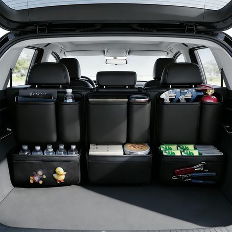 Lot de 3 boîtes de rangement pour siège arrière de voiture, boîte de rangement multifonctionnelle 5 en 1 avec porte-gobelet et sangle pour parapluie, peut contenir des collations, des boissons et des (1/5)