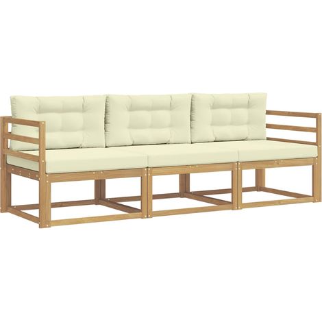 Set di divani da esterno 3 pz Salotto da Giardino Bianco e Crema Poliestere (1/5)