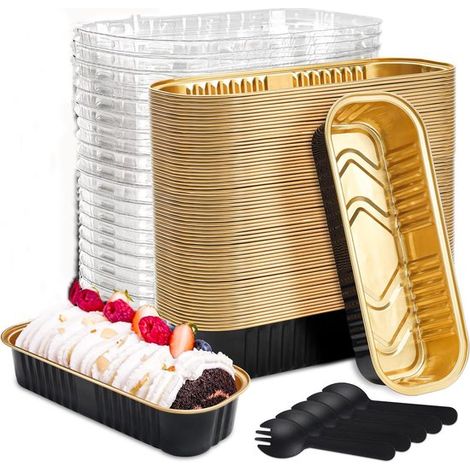 Backformen Mini-Brotformen 50 kleine Brot und Kuchenformen mit Deckel und Löffeln Rechteckige Backformen aus Aluminiumfolie wiederverwendbare für (1/5)
