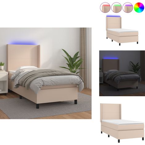 Sommier à lattes de lit matelas et LED Cappuccino 90x200cm - Lit Capitonné - Lit Avec Éclairage Led - Lit Design - Sommier Tapissier - Matelas À Ressorts Ensachés (1/5)