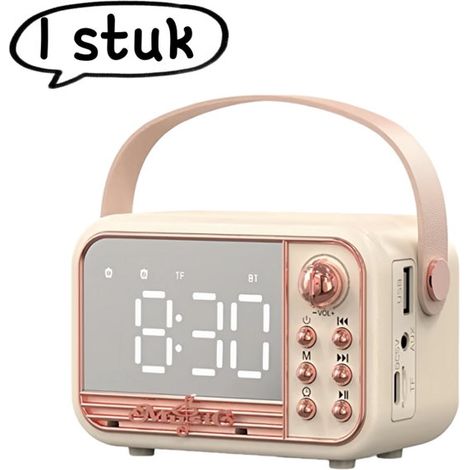 article - Haut-parleur - Haut-parleur Bluetooth sans fil avec fonction réveil - Haut-parleur avec mini-lecteur de carte - Cadeau - Supporte carte TF, clé USB et interface AUX - Design Vintage - Rose (1/5)