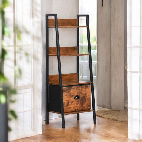 Étagère d'Entrée, Meuble à 4 Niveaux, Rangement avec Tiroirs en Non-Tissé, Design Moderne, Bois et Métal, pour Petits Espaces, 42 x 29 x 110 cm (1/5)