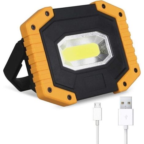 Projecteur LED rechargeable 30 W (2000 lm) avec 2 batteries, 3 modes d’éclairage – idéal chantier, camping, garage et atelier (1/4)