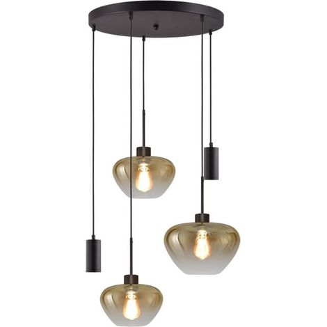 Suspension 5 lumières Genua noir avec 2x verre doré Ø 24cm - 1x Ø 29cm et 2x pendentif - 2972-05-05-50-5MB249 (1/3)