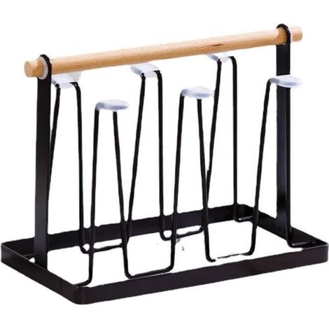 Égouttoir à bouteilles, métal 6 tasses porte-gobelet support de séchage de tasse support de support d'égouttoir en métal support de verre à boire et support d'égouttoir de bouteille(Le noir)