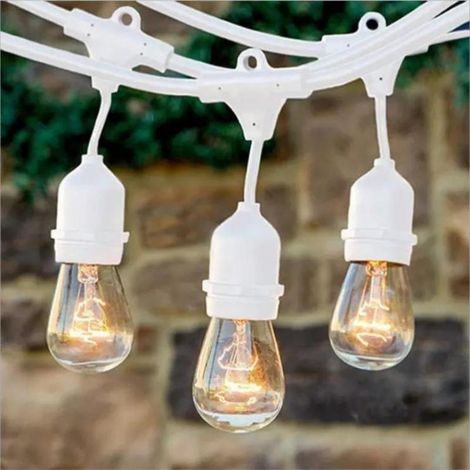 Optonica – Guirlande lumineuse d'extérieur blanche 6M – Compatible 10 ampoules E27 – IP65 pour usage extérieur – Prise secteur fournie