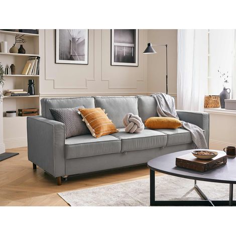 Jake - 3-sitzer sofa – mit schlaffunktion – aus cord - hellgrau