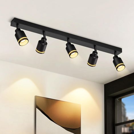 ZMH Spot de Plafond Plafonnier Noir Moderne: 5 Ampoules Spots de Plafond Pivotants Lampe de Cuisine Lampe de Couloir en Métal Lampe de Plafond GU10 Spot pour Bureau Chambre Salle à Manger, sans Ampoul (1/5)