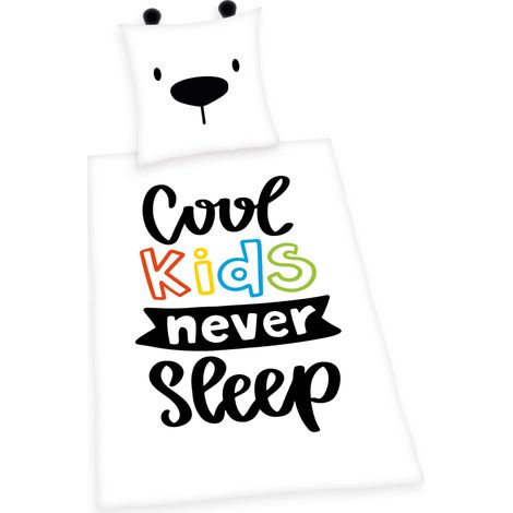 Parure de Lit Cool Kids Never Sleep, Taie d'Oreiller 80x80cm, Housse de Couette 135x200cm, Renforcé, avec Fermeture Éclair (1/5)