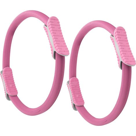 2 pièces Cercle de Yoga Pilates Fitness Résistance Double Poignée Roue d'Exercice de Gymnase Rose (1/5)