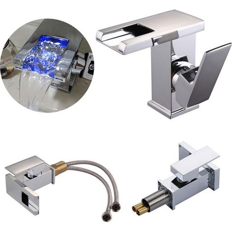 LED Waschtischarmatur con Licht RGB Wasserhahn Badezimmer Wasserfall Waschbecken (1/4)