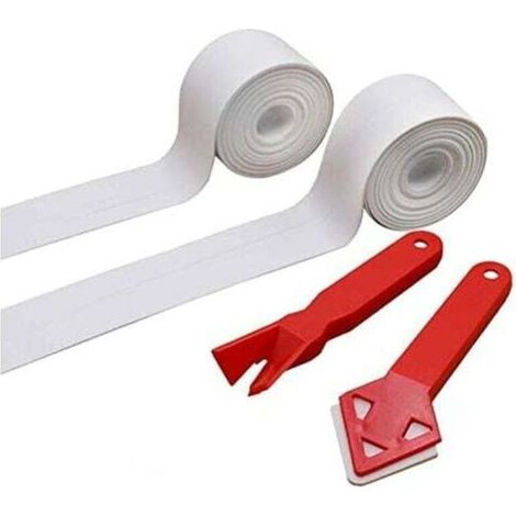 Bande D Etanchéite - Pe Auto-Adhesif - Pour Joint De Baignoire Lavabo Evier Toilette Carrelage - 2 Rouleaux + 2 Outils (1/5)