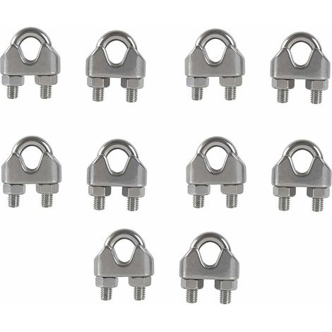 M6 Kabelklemmen, U-förmig, mit Bolzen, Kabelclip, Edelstahl 304, Sattel-Kabelklemmen, Drahtseilklemmen für Wäscheleinen im Freien, 10 Stück (1/5)
