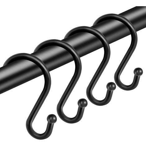 Lot de 12 anneaux de rideau de douche en forme de S antirouille pour rideaux de douche, cuisine, armoire et jardin, 7 cm de long, en fer, noir (1/4)