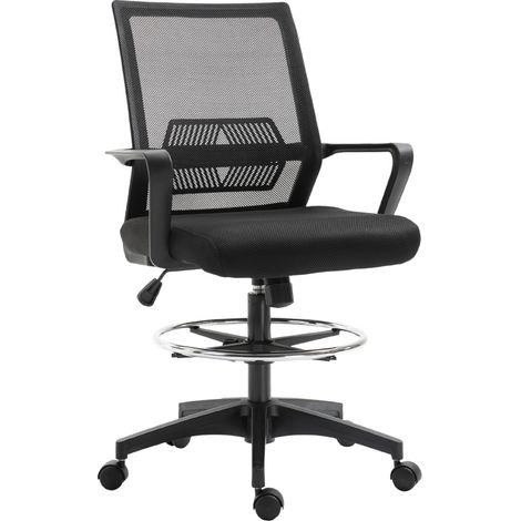 Silla de oficina ergonómica negra con soporte lumbar, reposapiés y respaldo de malla (1/3)
