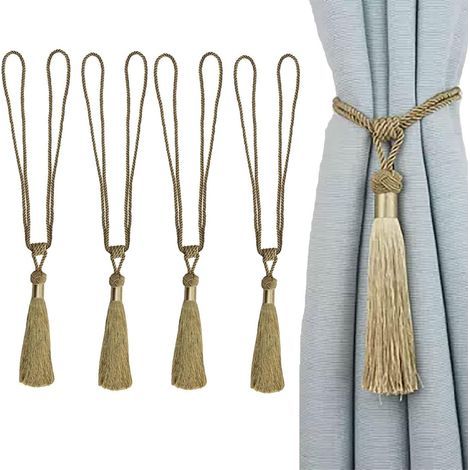 Embrasses de rideaux faites à la main en corde avec pompons pour la décoration de la maison ou du bureau (doré, 4) (1/5)