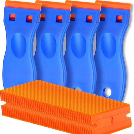 Raspador de limpieza, 4 piezas (con 100 cuchillas), Raspador para vitrocerámica/raspador para película de coche, Raspador de vidrio (1/5)