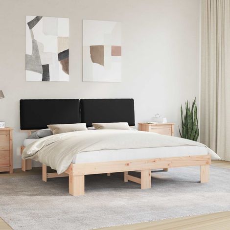 Estructura de Cama con Cabecera Tapizada Negro 200 x 200 cm
