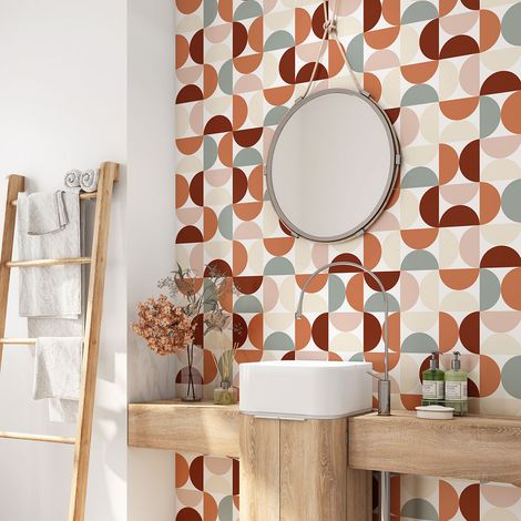 Crédence adhésive salle de bain - Motif Géométrique - 60x60 cm - Adhésif + Protection MATE (1/4)
