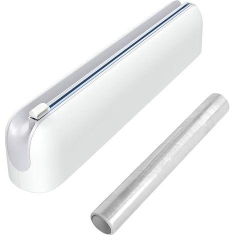 Derouleur Film Alimentaire Magnétique - Distributeur Papier Aluminium et Film avec Lames - Cutter Pour Tiroirs de Cuisine, Distributeur Film Alimentaire Mural, Blanc (1/5)