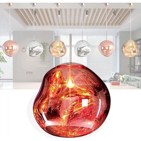 Ineasicer Lustre Boule Verre Salon Moderne, Suspensions D'éclairage Intérieur, Lustre Led Réglable En Hauteur, Luminaire Suspension Ampoule E27, Suspension Boule Verre Pour Chambre Couloir,Rouge,200MM (1/4)