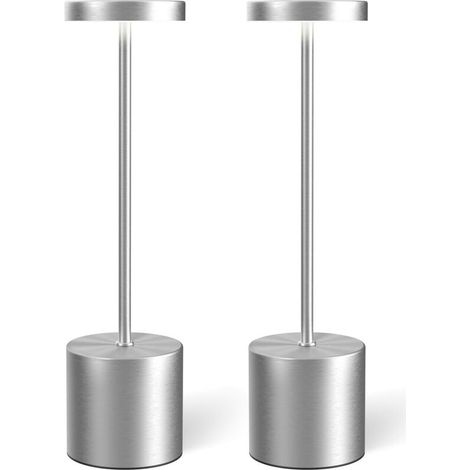 Lot de 2 lampes de table rechargeable, lampe de bureau LED portable, lampe de table sans fil - éclairage à intensité variable en 3 couleurs(argent) (1/5)