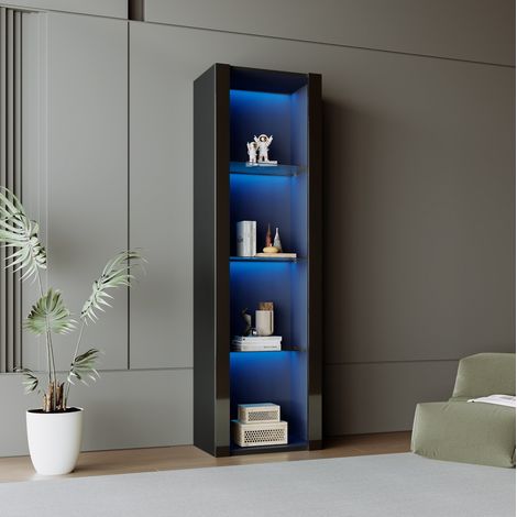meuble rangement vitrine LED noir brillant 55x38x166 OKMYHOME (1/5)