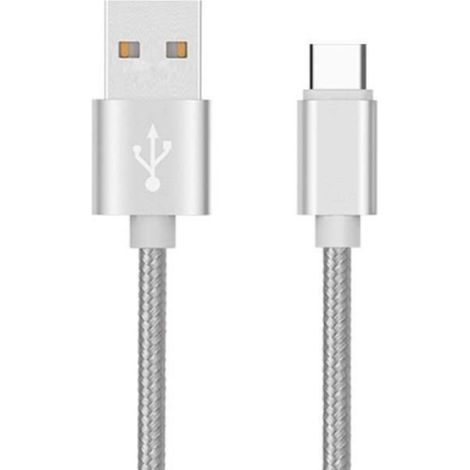 Cavo USB Type-C intrecciato in metallo per caricabatterie Samsung Galaxy S20+, 1 m, connettore di sincronizzazione reversibile, nylon (argento) (1/5)