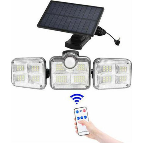Projecteur solaire extérieur à détecteur de mouvement, 122 LED, étanche IP65, avec 3 têtes, idéal pour jardin, allée, entrée de garage ou tout autre espace extérieur. (1/2)