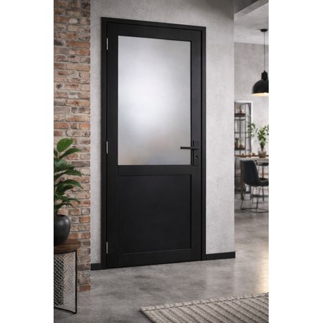 Blocco Porta Athena Nero H204 x L73 Dimensioni Tavolo Spingendo Destra + Maniglia