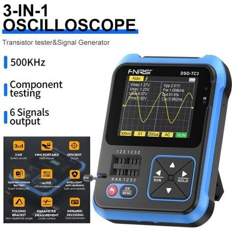 Osciloscopio digital portátil MIOLOE - DSO-TC3 - 500 kHz - Pantalla TFT de 2,4 pulgadas - Probador de transistores (1/4)