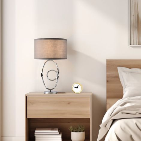 Lampe de table ACKERMAN Torquay E14 en métal et polyester, hauteur 50 cm, finition chrome gris lux.pro (1/5)