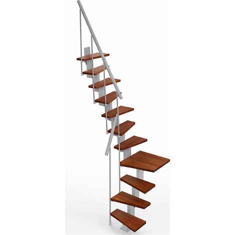 Escalier 1 quart tournant 12 marches - Hauteur à franchir de 2.60 à 3.08m - Largeur 60cm - Couleur bois et blanc - KIP60/L-SGMNOY-12