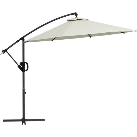 Ombrellone a Braccio Ø3x2.6 m a 8 Stecche con Base a Croce, Ombrellone da Giardino in Alluminio, Metallo e Poliestere, Bianco Crema