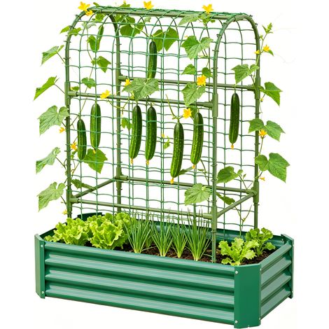 CHICFURN Jardinera elevada con celosía 120x60x150 cm de metal verde para terraza (1/5)