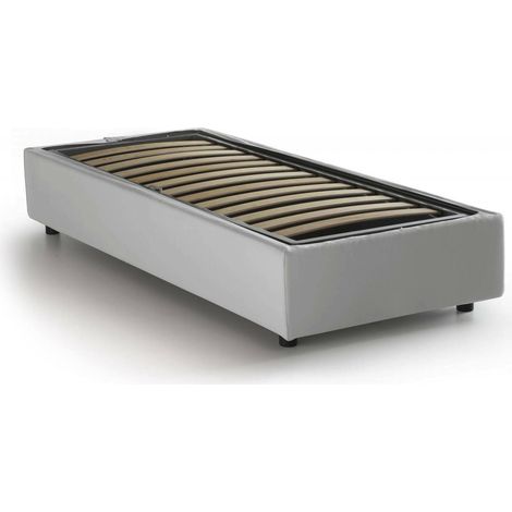 Talamo Italia - Letto singolo Angelina, Letto contenitore con rivestimento in ecopelle, 100% Made in Italy, Apertura frontale, adatto per materasso Cm 90x190, Bianco