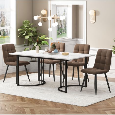 MEUBLIV Tavolo da pranzo 140x80 cm bianco effetto marmo, 4 sedie, set 5 pezzi (1/5)