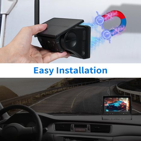 Ortviai Caméra de recul sans fil solaire magnétique 7" avec vision nocturne IR pour camion, camping-car et voiture