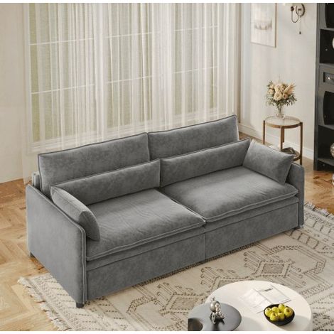 Divano letto 3 posti 206x91x86 cm in ciniglia grigio chiaro con contenitore FloraGrace (1/5)