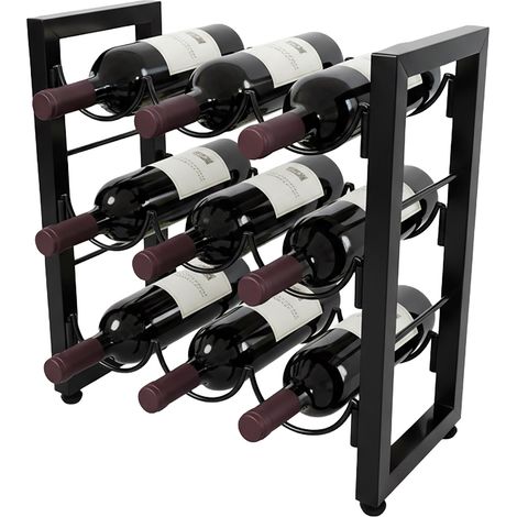 Portabottiglie Relaxdays, 9 bottiglie, metallo, HxLxP: 36 x 35 x 17 cm, portabottiglie da tavolo, cucina e bar, nero