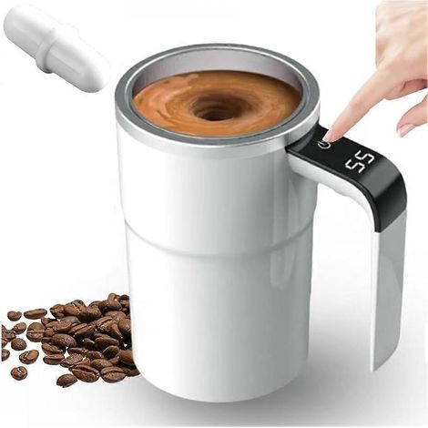 Mug électrique avec thermomètre LCD intégré, 380 ml/13 oz, rechargeable, avec fonction d'auto-mélange, couvercle et affichage de la température. (1/5)