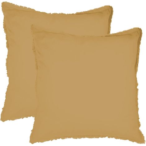 Lot de 2 taies d'oreiller Coton LAVÉ à Franges 100% Coton (1/5)
