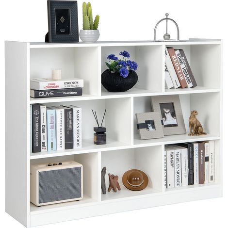 GOPLUS Bibliothèque Enfant 8 Cubes Ouvertes,122x 32 x93CM,Meuble de Rangement Bibliothèque pour Livres et Jouets,Blanc (1/5)