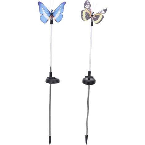 Lot de 2 Lampes Solaires LED Papillon RGB, Décoration Extérieure Étanche en ABS, Éclairage Paysager Automatique pour Jardin (1/4)