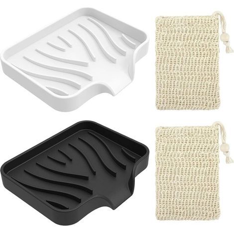 2 Pièces Porte Savon en Silicone, Porte-savons avec Drain de Vidage, Support Savon Antidérapant, Apportez Deux Sacs de Savon en Sisal (1/4)