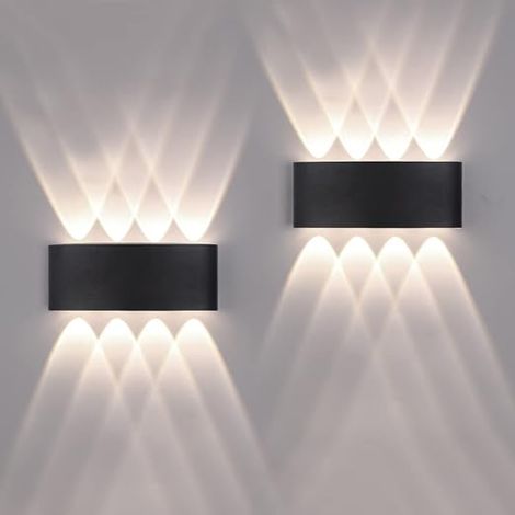 2 Pack Outdoor Indoor LED Wall Lights 16W 1600lm IP65 Waterproof Modern Aluminium Up and Down Light Spot Light Wall Lamp Black 4500K Natural Light (1/5)
