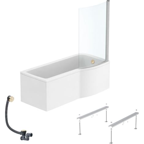 IDEAL STANDARD Connect Air 170 x 80 cm, conjunto para bañera/ducha derecha + delantal + mampara fija + patas + desagüe (Oro)